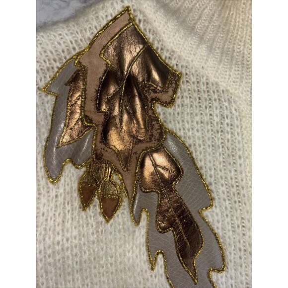 VTG Vintage Monte por le Chois Cream Leaf Applique Long Sweater Duster Size M - Picture 4 of 16